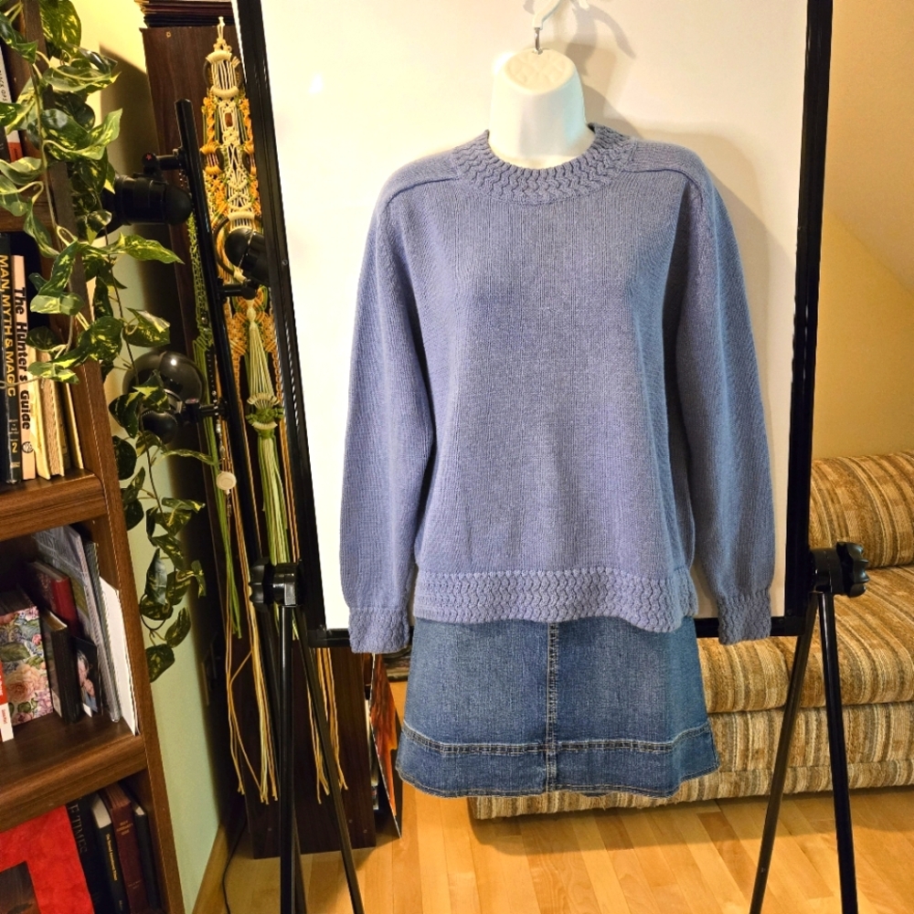 Erika Classics, Blue Pullover Round Neck Sweater, Size Large